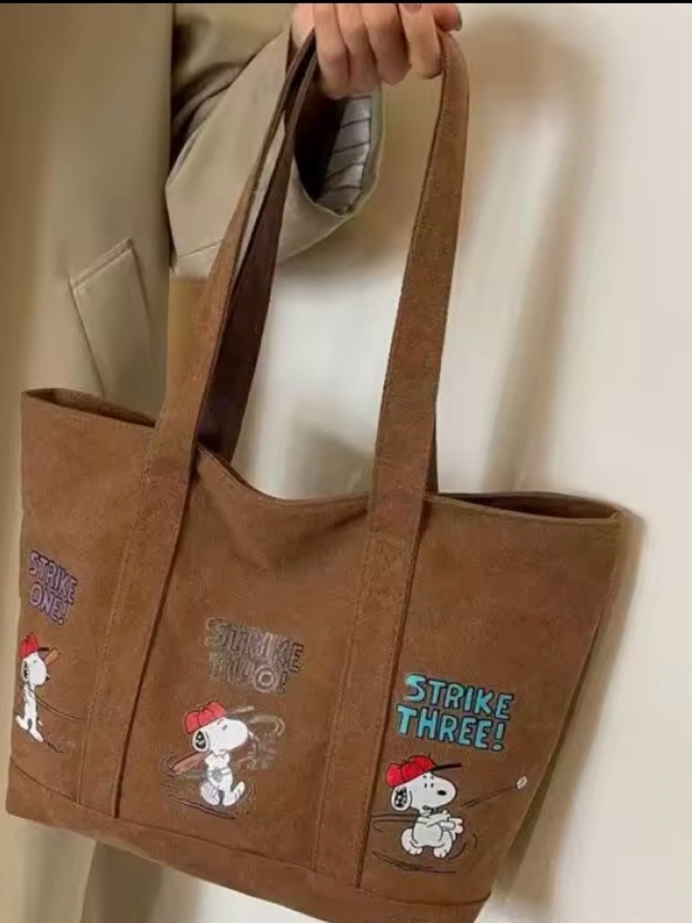Brown Snoopy Baseball Canvas Tote Bag